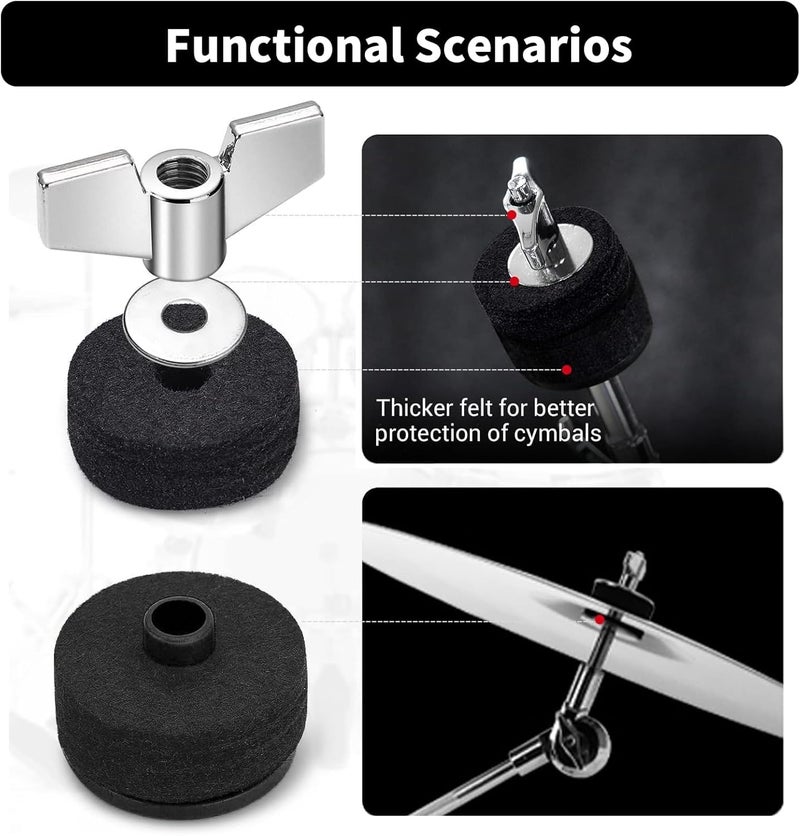 Seteol 36 PCS Cymbal Replacement Accessories, Clutch Felts, Drum Cymbal Felt Pads Include Wing Nuts & Washers & Plastic Cymbals Sleeves & Drum Key and Plastic Cymbals Nuts, Replacement for Drum Set,Red - Image 3